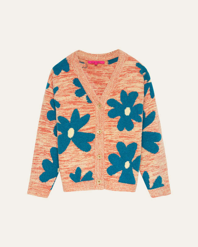 Floral Sun and Moon Cashmere V-Neck Cardigan